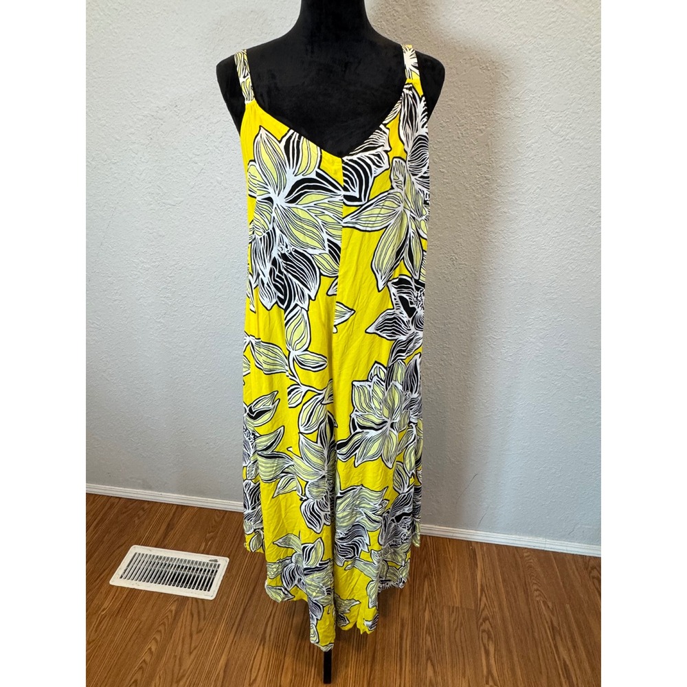 Ivy Street Womens 1X Yellow Black Floral Wide Leg Jumpsuit Sleeveless V-Neck